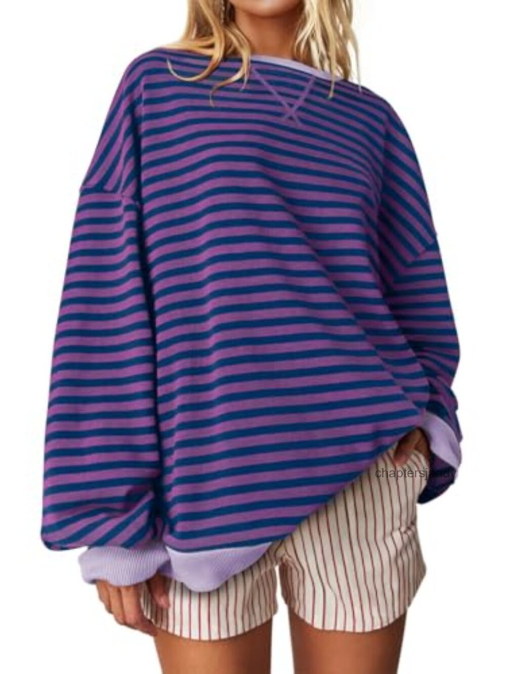 Oversized Striped Crewneck Sweatshirt Long Sleeve Casual Pullover